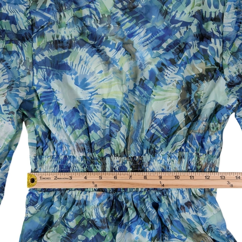 Faeriesty Blue Green Floral Maxi Dress V Neck Balloon Sleeve Whimsical Cottage S - Picture 11 of 13